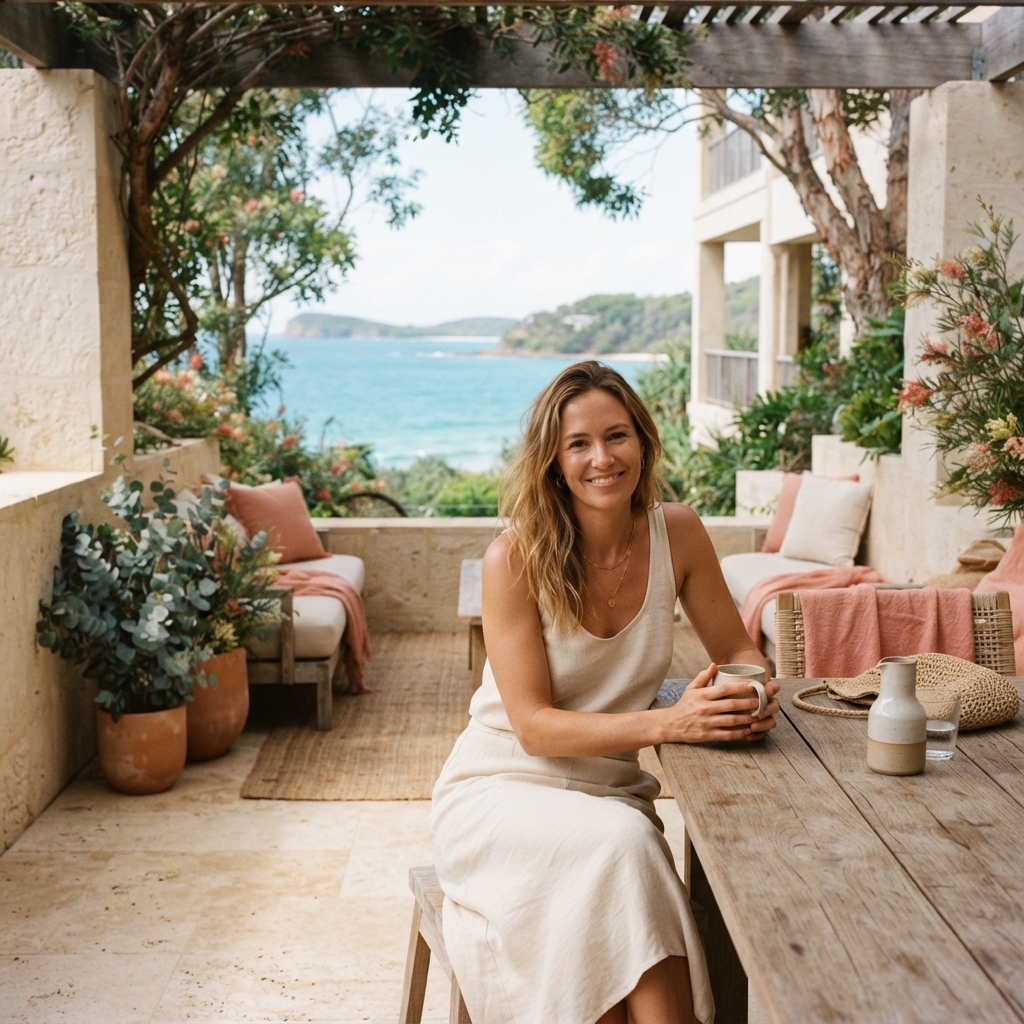 Sunlit Australian boutique hotel terrace